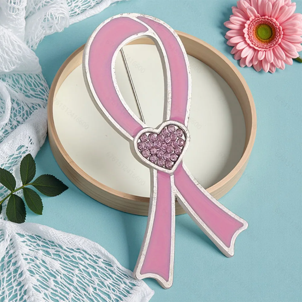Gift World AIDS Day Promotional Logo Rhinestone Pink Drop Brooch
