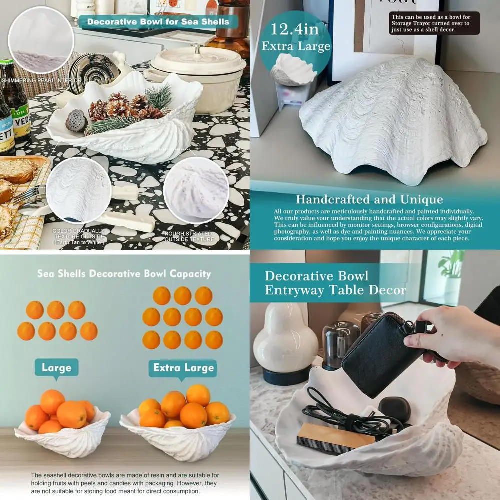 

Большая белая чаша в форме ракушки - декоративный контейнер в пляжном стиле для центральных элементов композиций и морских акцентов в интерьере