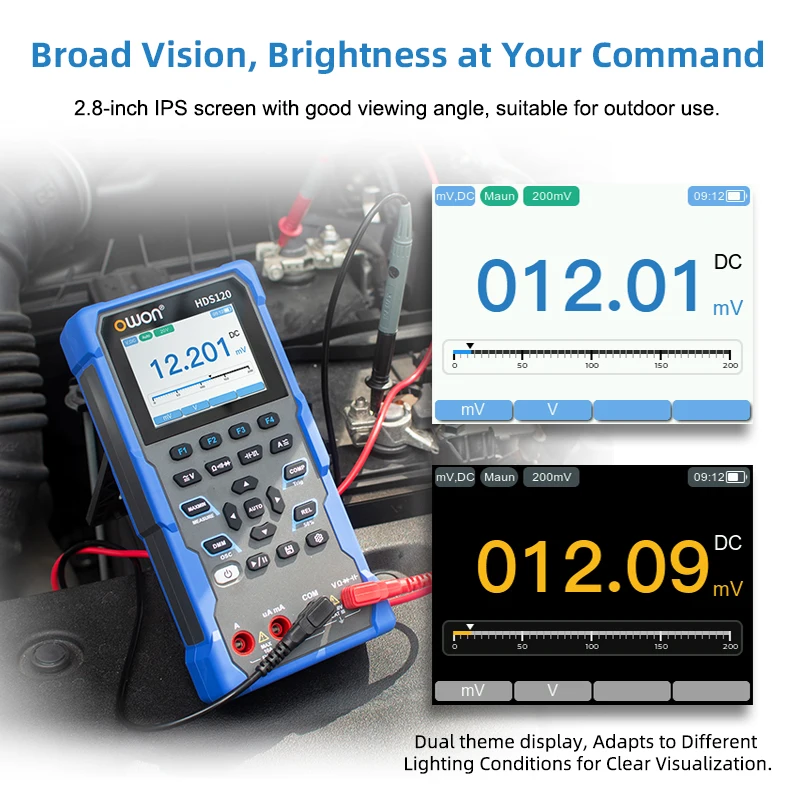 OWON HDS120 Digital Oscilloscope Multimeter 2-in-1 20000 Counts True RMS Tester 1MHz 5MS/s Automatic Range 18650 Lithium Battery