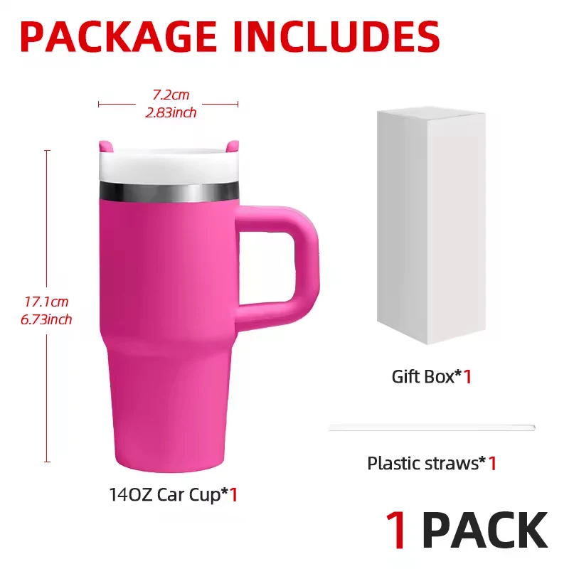 1 PACK 14OZ double wall stainless steel Vacuum tumbler with handle plastic straw camping party term begins
