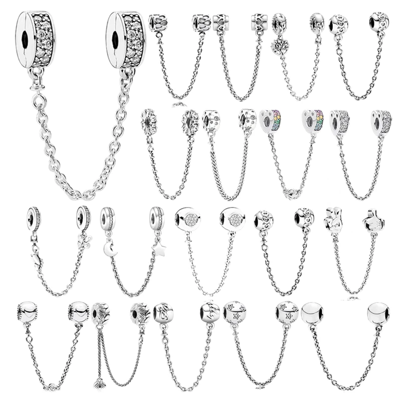 حار بيع تألق Pavé سلسلة أمان سحر صالح الأوروبي الأصلي الفضة سوار DIY مجوهرات اكسسوارات النساء هدية #1