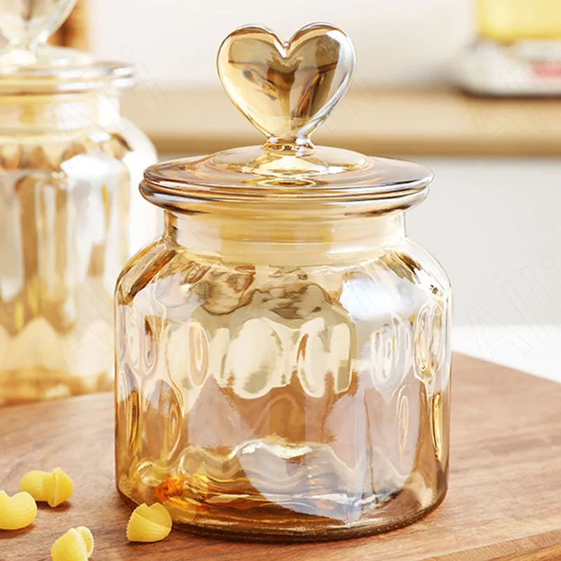 European Glass Storage Jar Geometric Patterns Relief Decor Desktop Candy Jars Kitchen Seal Cereal Dispenser Home Decoration