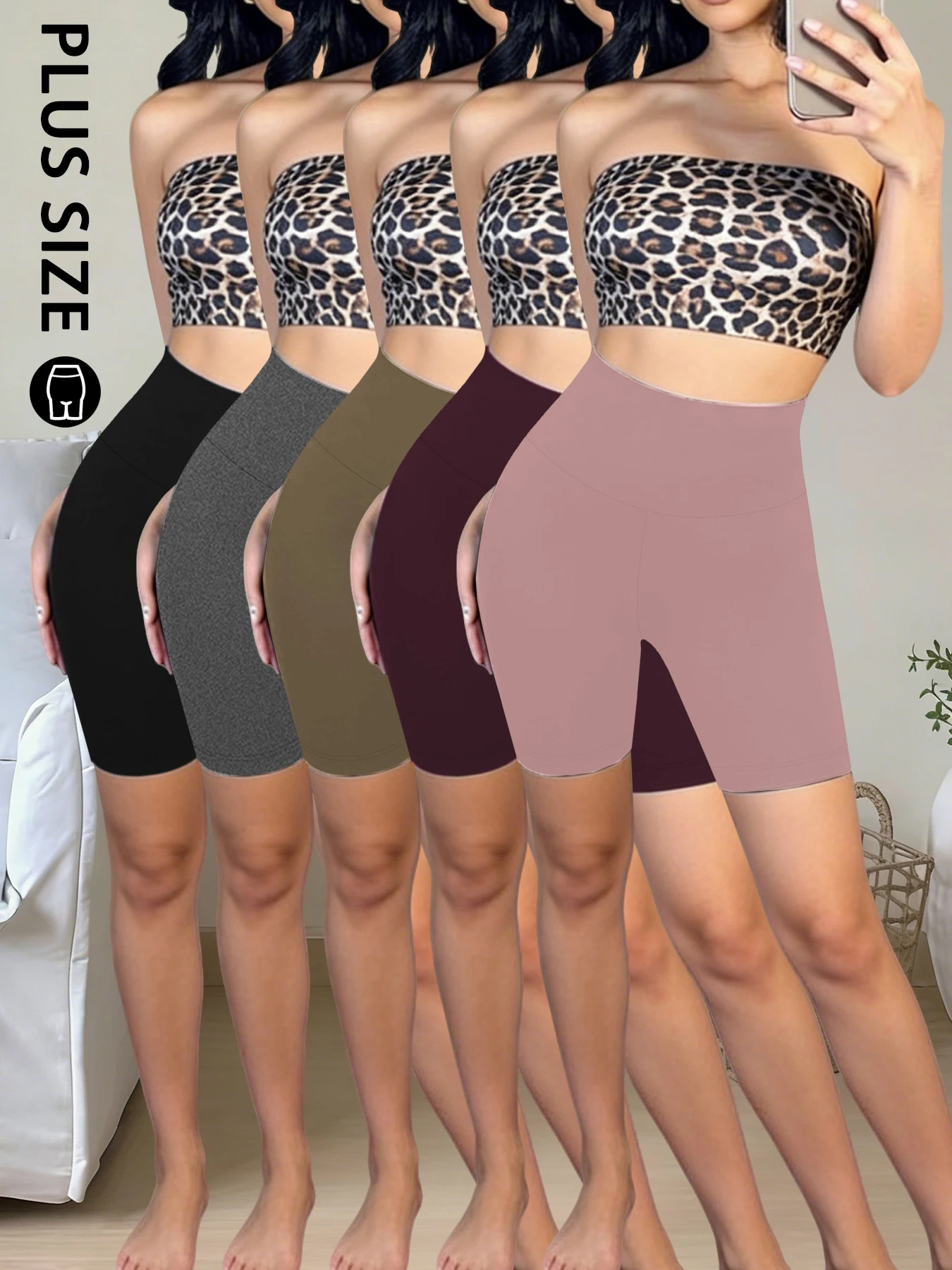 

Plus Size 5 Pack Biker shorts for Women, High Waisted Super soft Workout Yoga Athletic Shorts Running