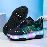 Kids Skates with Detachable Wheels, Dinosaur Cartoon LED Shoes for Boys Girls, Adjustable Breathable Sneakers for Children