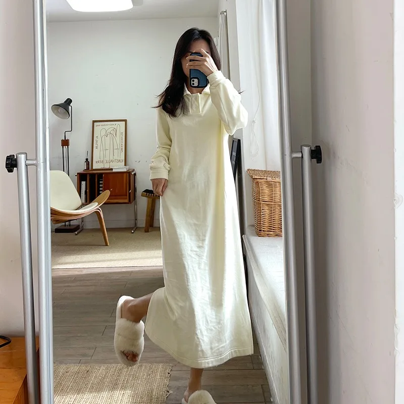 Casual Dresses For Women Elegant Fashion Autumn All-match Long Sleeve Turn-down Collar Soft Plush Vestidos de Verano Mujer 2023