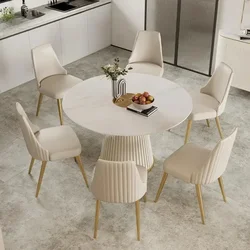 Modern Simple Light Luxury High-End Rock Slab Round Kitchen Table Household Marble Dining Table And Chair Combination