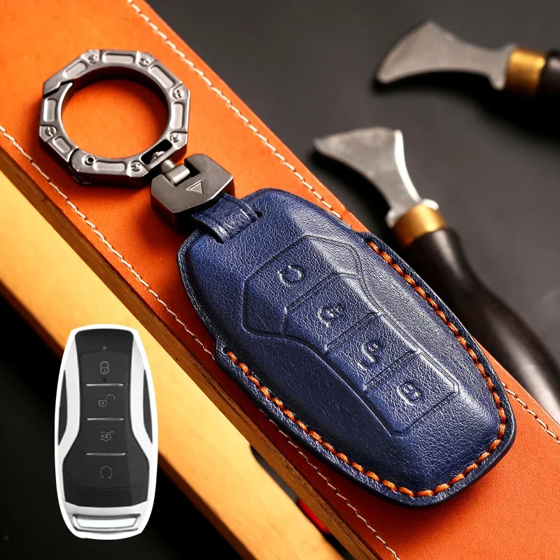 

1pc Leather Car Key Case Cover For BYD Lied Han Ev DM Tang Song Dmi Max Pro Qin Pro Yuan Ev Dolphin Auto Protector Accessories