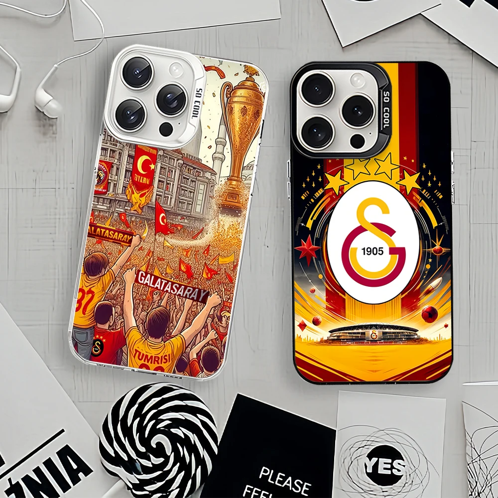 Fashion For iPhone 11 12 13 14 15 16 Pro Max Plus Black White Shockproof Cover Laser IMD Phone Case G-Galatasaray SK