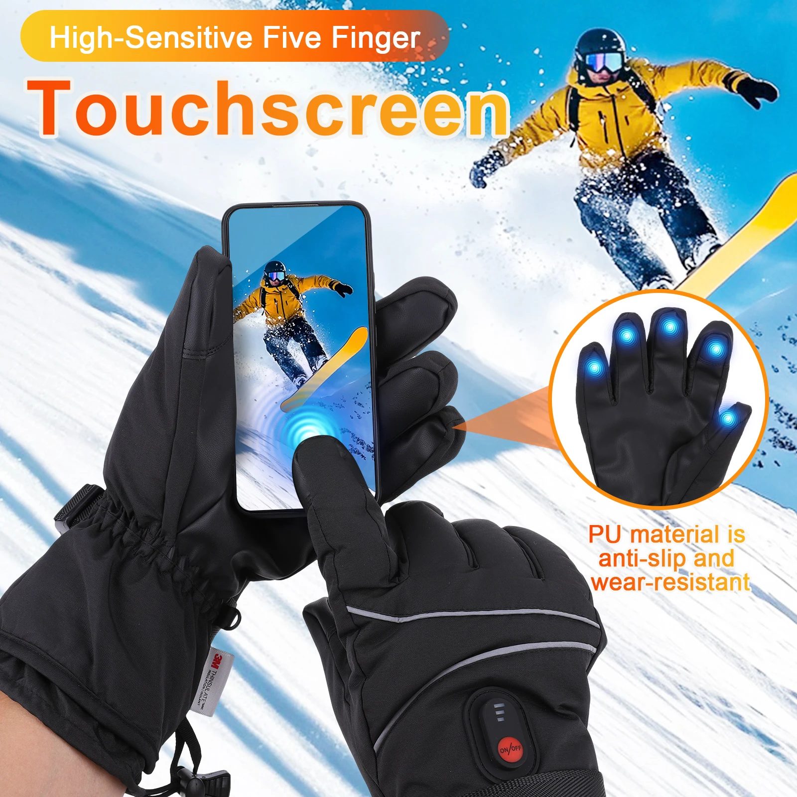 

Electric Heating Gloves Touchscreen Thermal Gloves Rechargeable Anti-Scratch Heated Gloves for Sports Hiking Camping