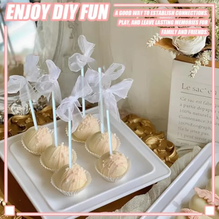 تتضمن مجموعة أعواد الكيك البوب مغلفة كعكة البوب 100 كيس كعكة البوب أعواد المصاصة وربطات اللحم المعدنية الذهبية #6