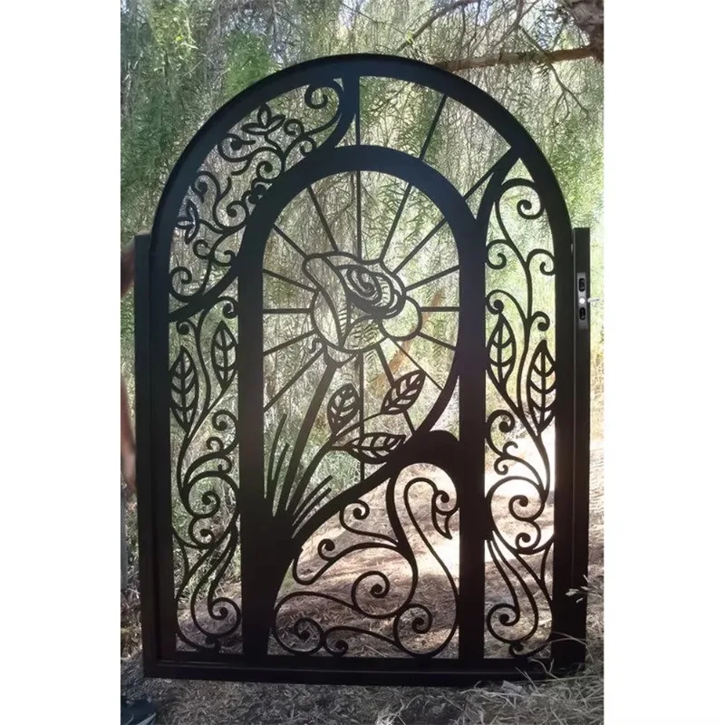 With a sturdy metal frame and artistic details, it is suitable for a unique garden entrance