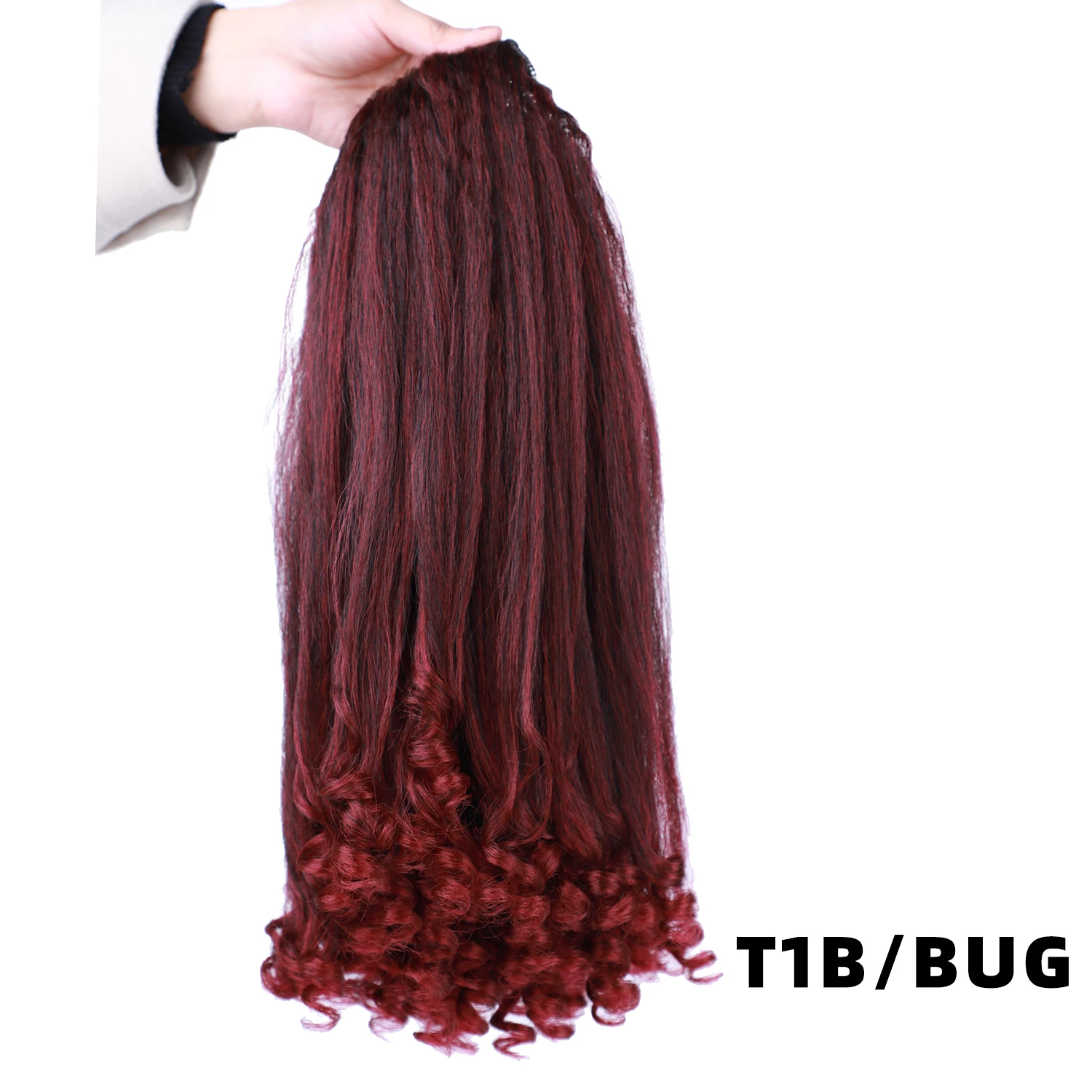 Lydia Tail Dancing Lose lockige synthetische 20" verworrene gerade Haarteile zwei Kunststoffkämme Kordelzug Pferdeschwanz Haarverlängerung schwarz – Detail 24