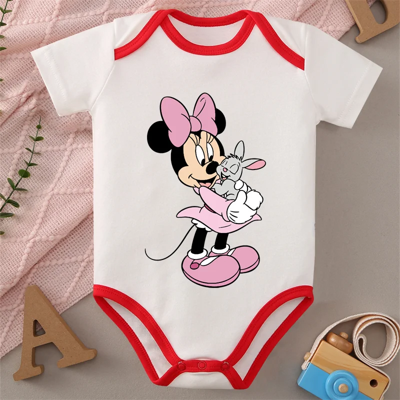 

MINISO Pure Cotton Jumpsuit Mickey Mouse Minnie and Mickey Print Soft Baby Cloths Onesie Bodysuit for 0 To 12 Months Newborn