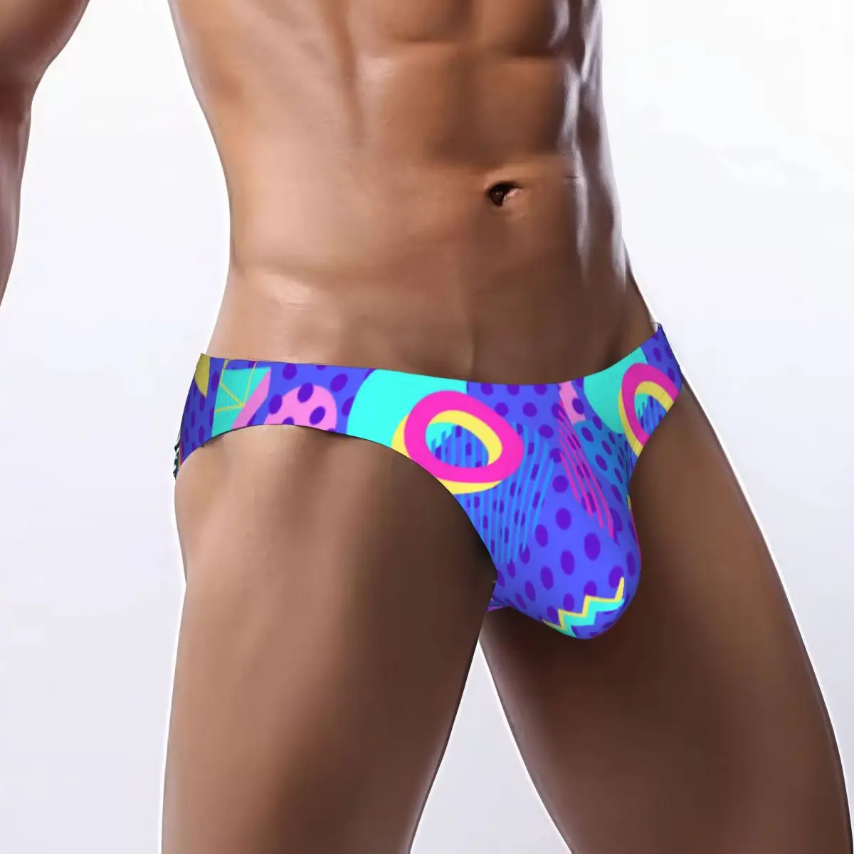 Men's Sexy Briefs Breathable Bikini Geometric 80s Triangles Squares Circles Men Underpants Low Cut Man Underwear Panties