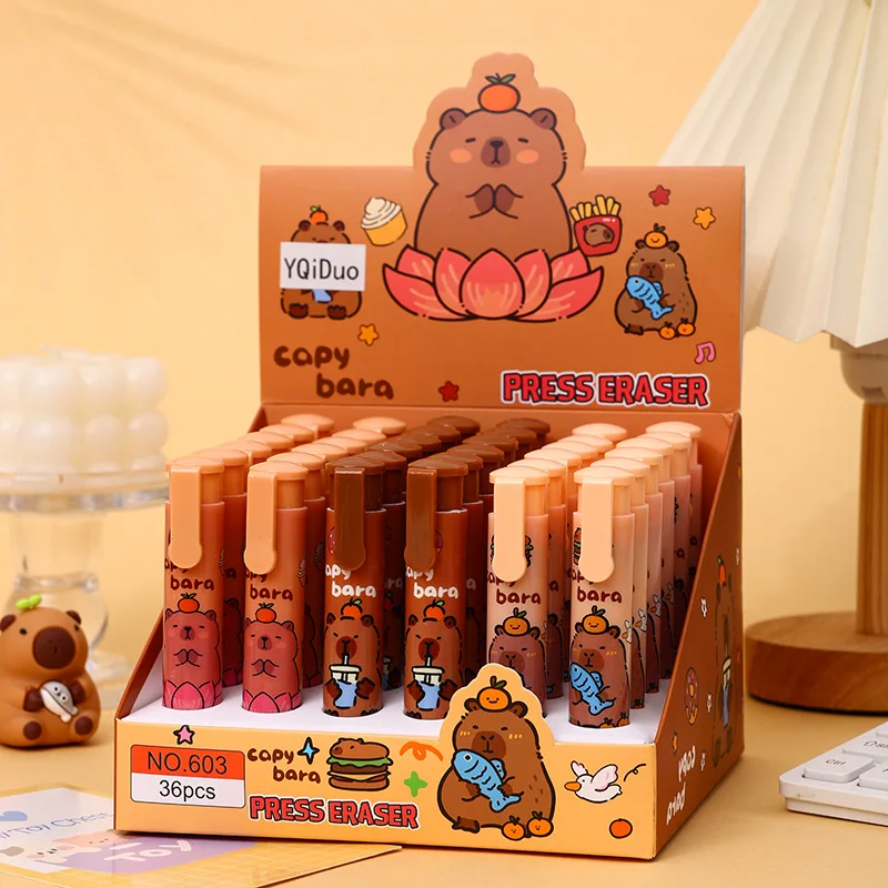 36pcs-eraser-set-cute-capybara-capibala-retractable-eraser-cartoon-press-stationery-for-office-school-daily-writing-correction