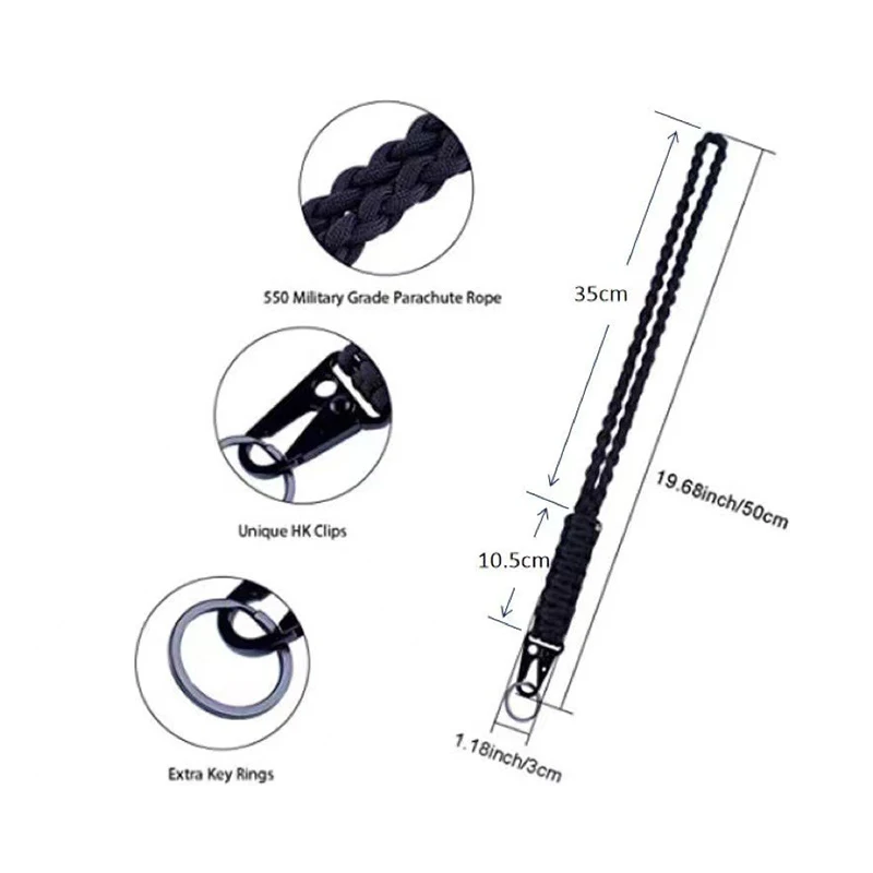 Paracord trançado pescoço cordão guarda-chuva trançado cordão do telefone móvel Olecranon fivela pingente sobrevivência ao ar livre montanhismo