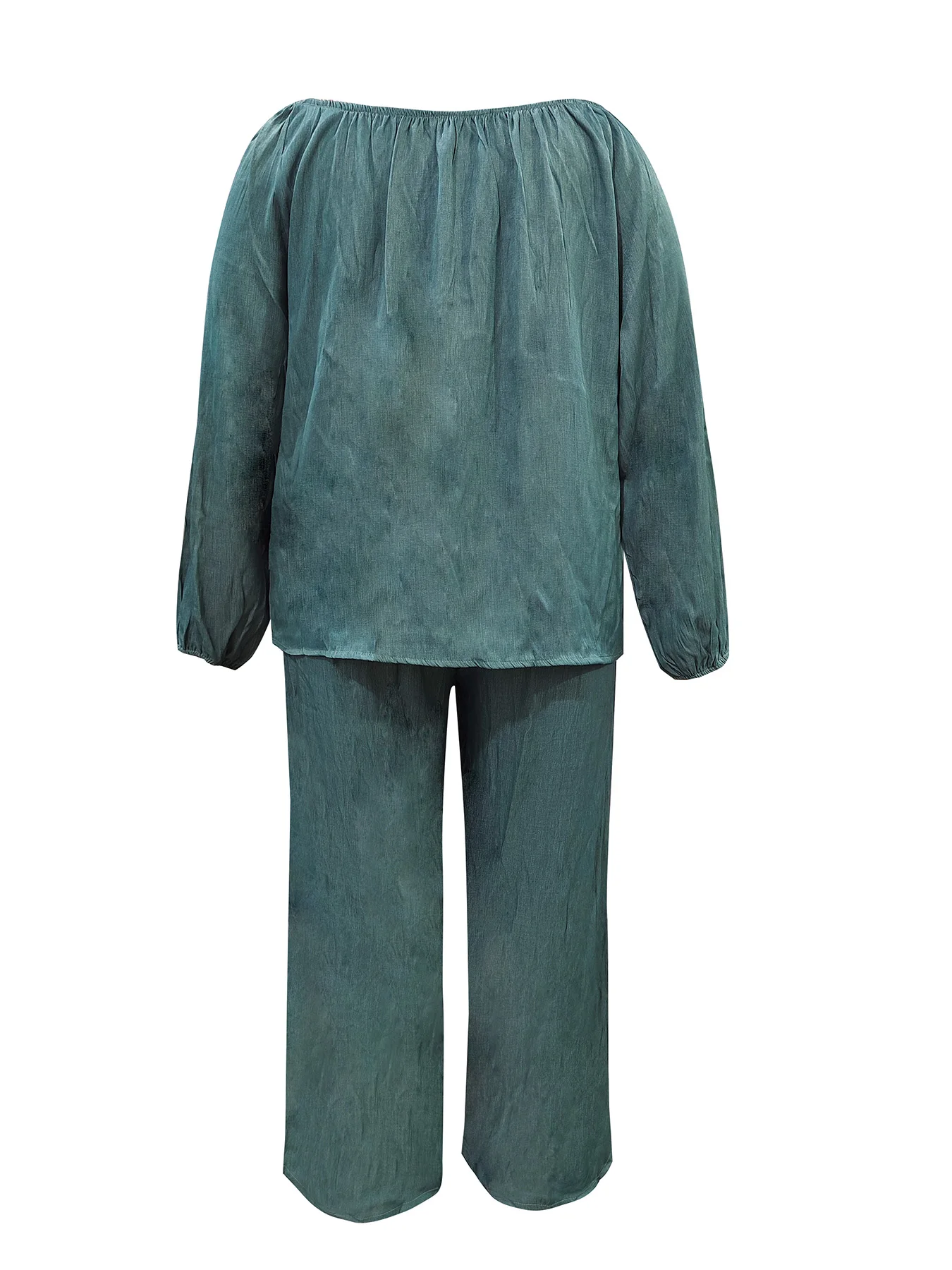 بالإضافة إلى حجم كسول - مجموعة رمادية أنيقة! قبالة - بلوزة كتف + واسعة - بنطال بأرجل واسعة، ماكس ريلاكس فيبي