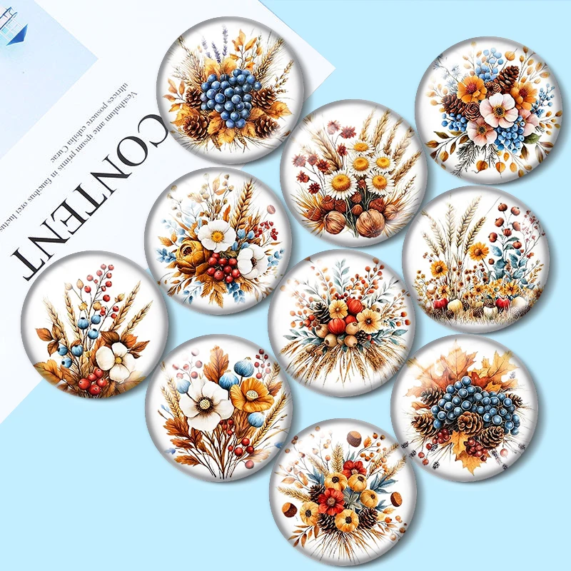 

Autumn Flower Pattern 12/18/20/25mm glass cabochon bracelet pendant rings for jewelry demo earrings back Making findings