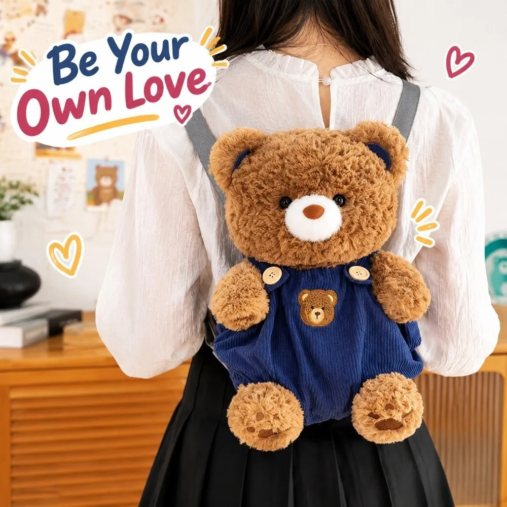 Cute Furry Teddy Bear Backpack Adjustable Straps Portable Panda Storage Pouch Lightweight Versatile Bag Woman, Student, Girl