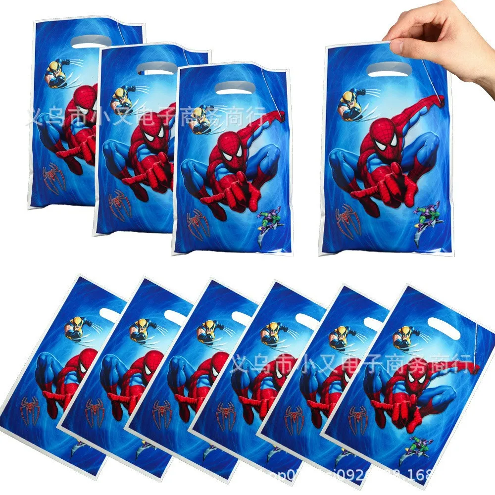 10 Uds. Bolsas de regalo de Spiderman, bolsa de dulces de dibujos animados de Anime para niños, caja de aperitivos, decoración de fiesta de cumpleaños para niños, bolsas de suministros para Baby Shower