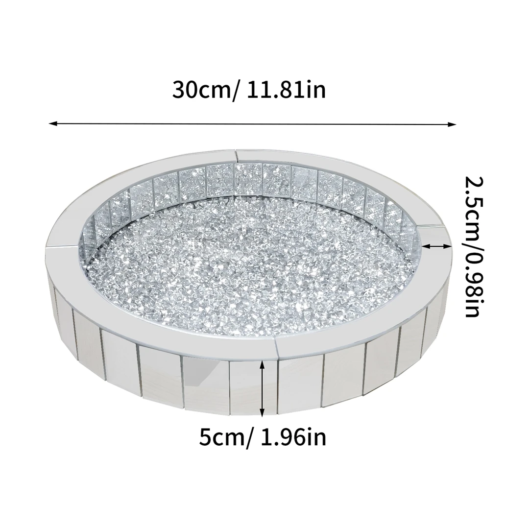 Dekoratives rundes Tablett mit zerkleinerten Diamanten, verspiegelter Schmuck- und Parfüm-Organizer, Schminktisch-Kommode-Tablett für Badezimmer und Schlafzimmer – Detail 6