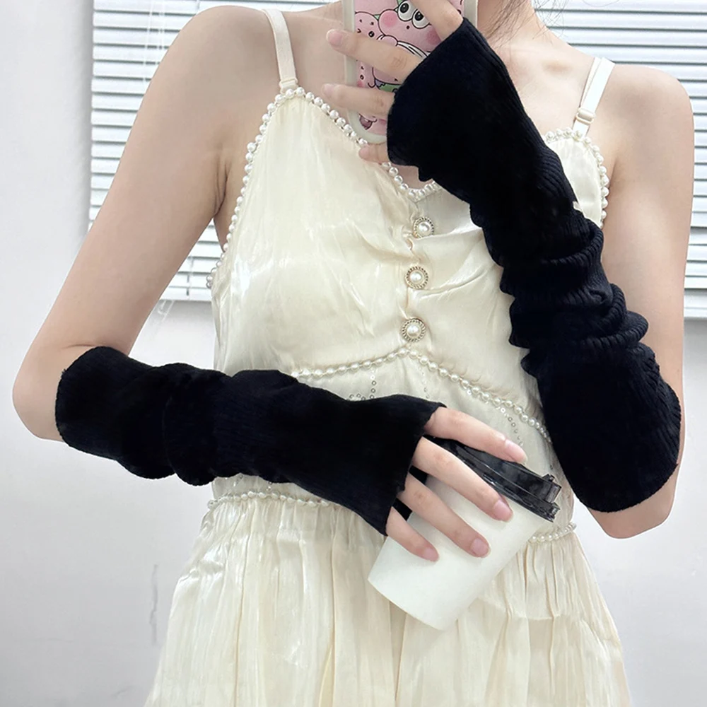 Y2K Punk Gloves Wool Knitted Arm Cover Fashion Wrist Gloves Winter Fingerless Mitten Long Arm Warmer Girls Harajuku Arm Sleeve