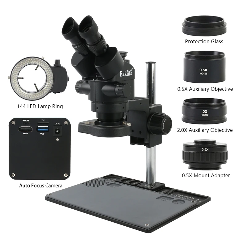 Simul-Focal Trinocular Microscope Stereo Microscope 3.5X-90X + FHD 1080P 12MP Industry HDMI USB Auto Focus PC Measuring Function