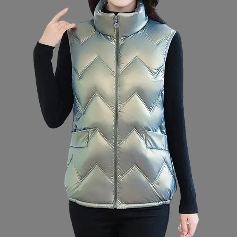 

2024 New Spring Autumn Wash-Free Double-Line Light Down Cotton Vest Women Short Outwear Loose Oversize 5XL Mother Warm Waistcoat