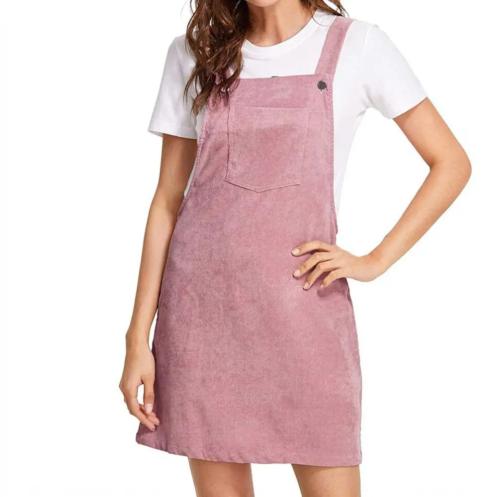 Autumn Fashion Women Corduroy Overall Dress Slim A Line Sleeveless Midi Dress Solid Color Daily Casual Chic Pinafore Skirt