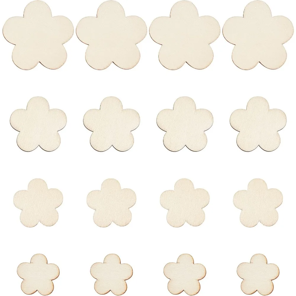 

200pcs Flower Shape Wooden Slices Blank Name Tags Unfinished Wood Cutout Labels Art Craft Pieces with Twine for Wedding Party