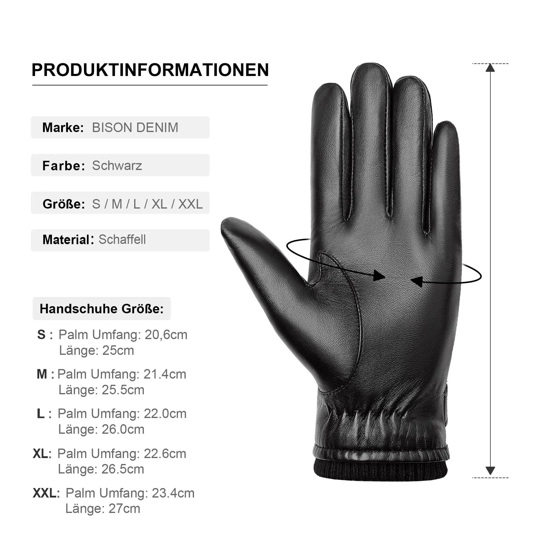 BISON-Guantes Térmicos de mezclilla para hombre, manoplas de piel de oveja 100% de cuero genuino para pantalla táctil, a prueba de viento, cálidos,