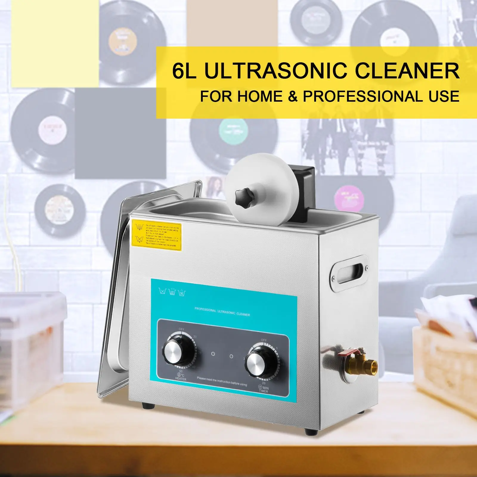 Ultrasonic Vinyl Record Cleaner 6L 40kHz Vinyl Ultrasonic Cleaning Machine Knob Control Record Ultrasonic Cleaner 4 Records Viny