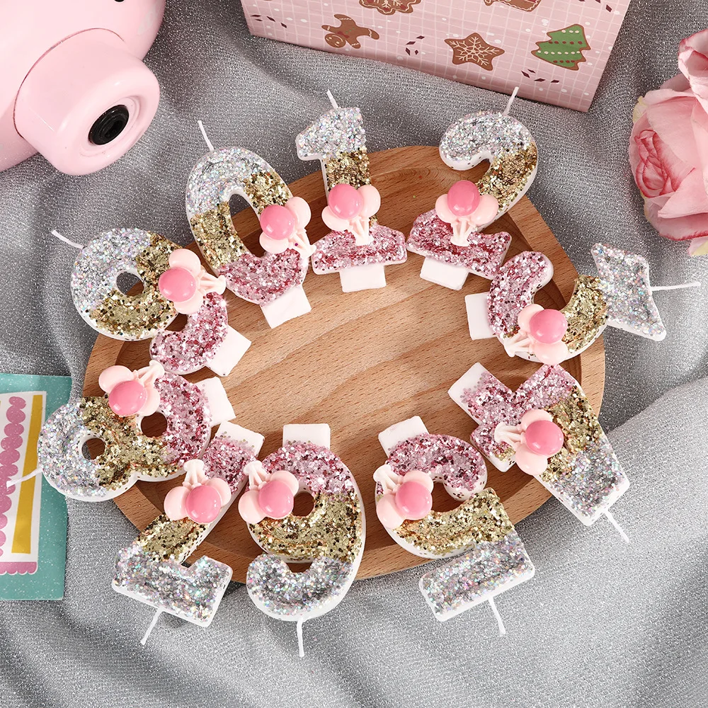 Silver Gold Powder Three-Color Balloons, Digital Candles, Festival Party Decoration Gifts, Birthday and Anniversary Candles