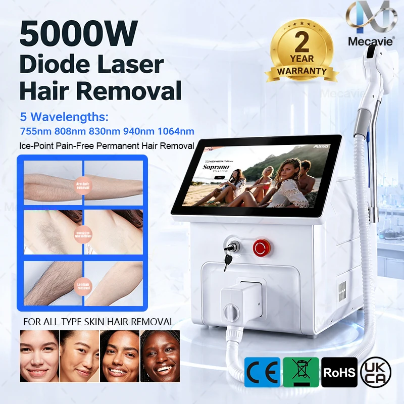 5-Wavelength Diode Laser Hair Removal Machine 5000W FAC Tech Ice Cooling Permanent Hair Removal Device For All Skin Types Salon