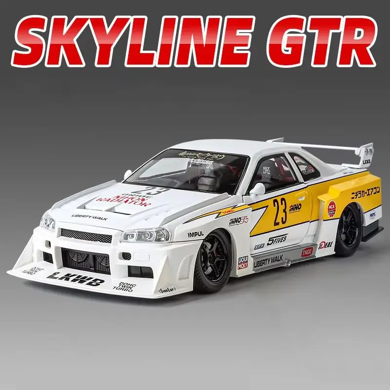 Nissan GTR R34 Skylin-modelo de coche de aleación Fast & Furious, sonido y luz, juguete coleccionable para niños, regalo de cumpleaños, 1:24