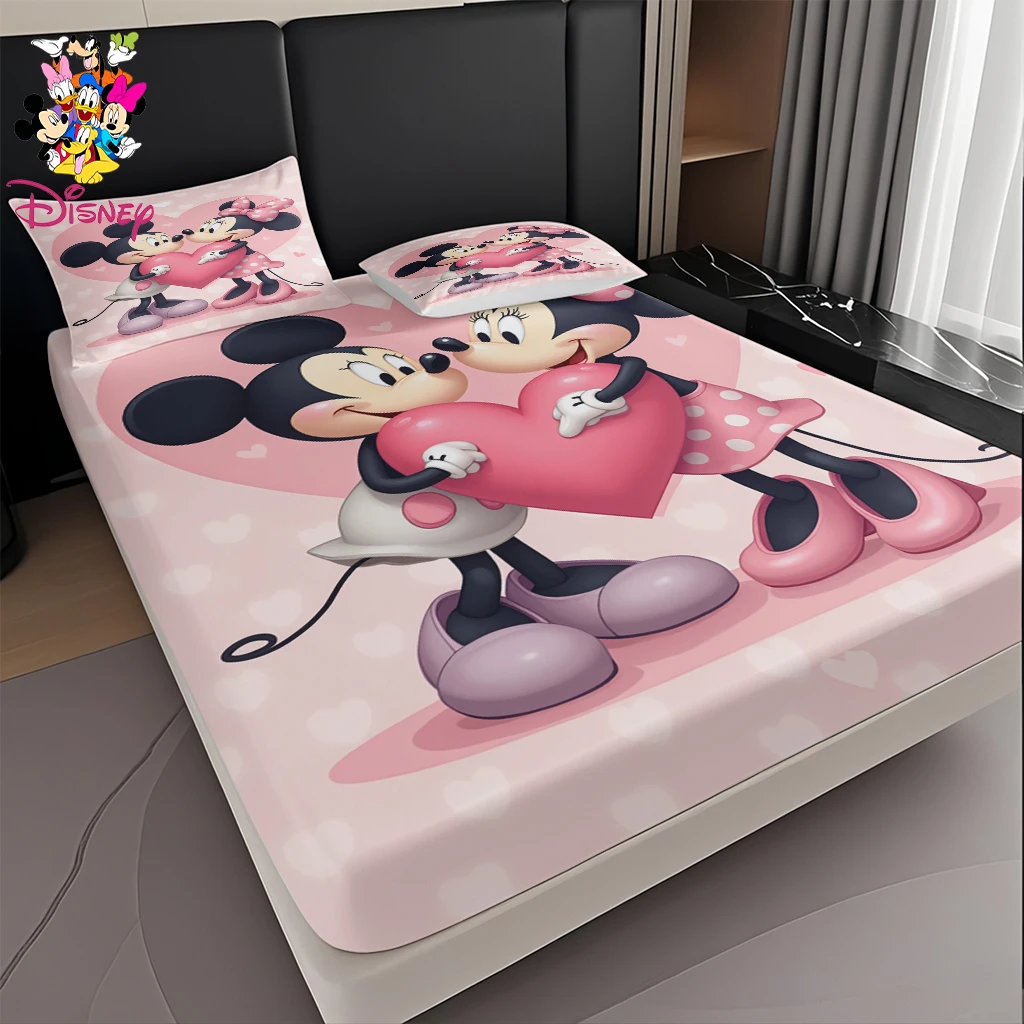 2/3 قطعة مجموعة ملاءات ديزني ميكي وميني ذات طابع قلب 100% بوليستر صديقة للبشرة وقابلة للتنفس