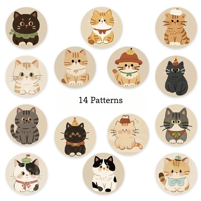 500PCS Cute Cat Roll Stickers, Colorful Cat Pattern Decal, DIY Decoration for Journal Notebook