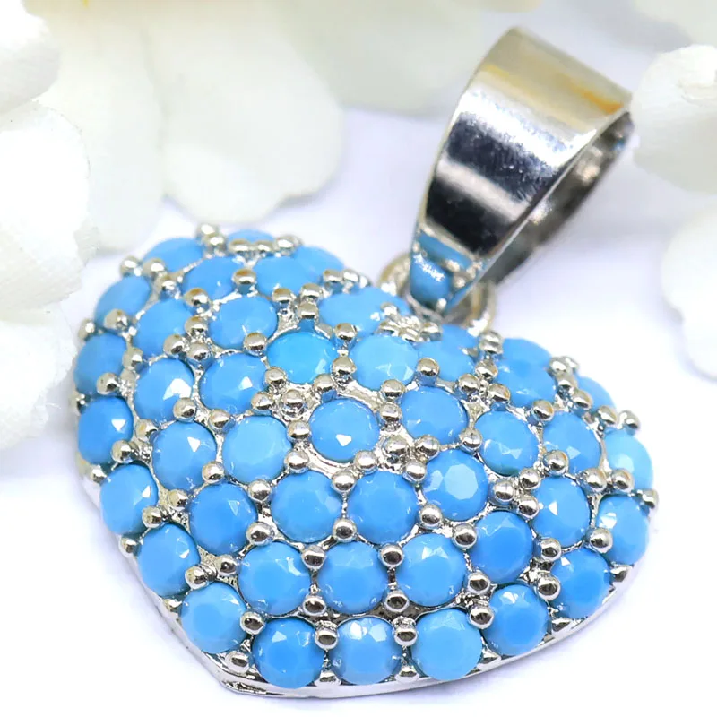 Buy 4 Get 1 Free 22x17mm Beautiful Blue Turquoise Pink Kunzite White Sapphire Daily Wear Silver Plated Pendant