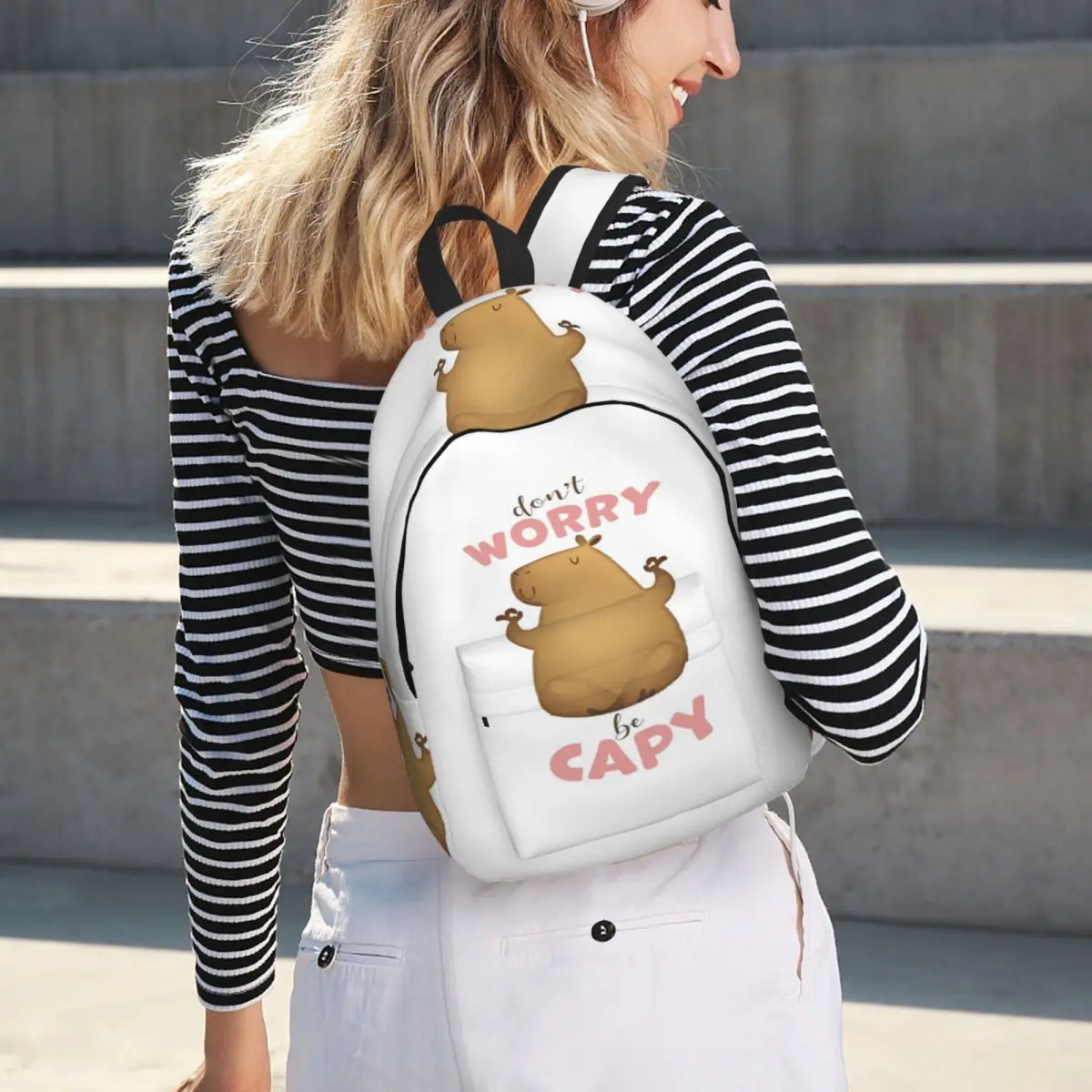 Don't Worry Be Cappy Capybara Student Backpack School Bag Hiking Travel Daypack for Boys Girls Bookbag Shoulder Bags