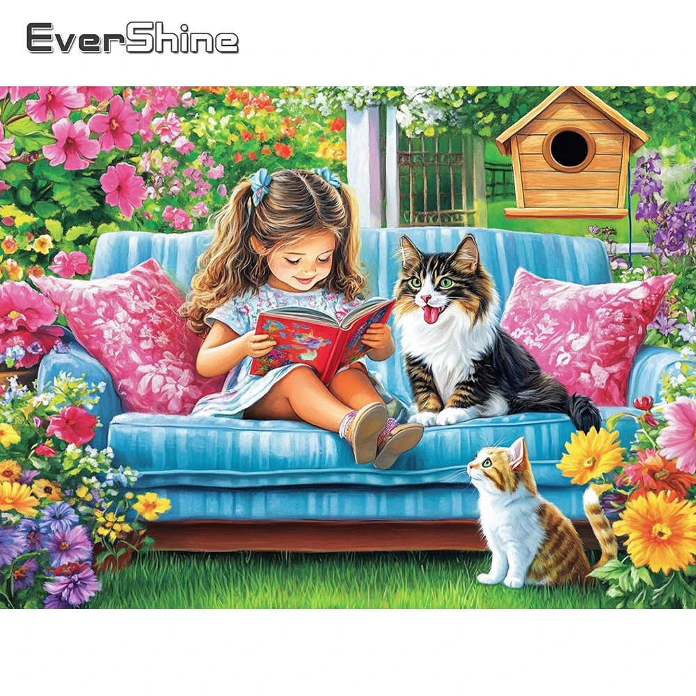 Evershine Diamond Mosaic Landscape Full Drill New Arrival Embroidery Girl Picture Rhinestones Painting Garden Cat Child Hobby