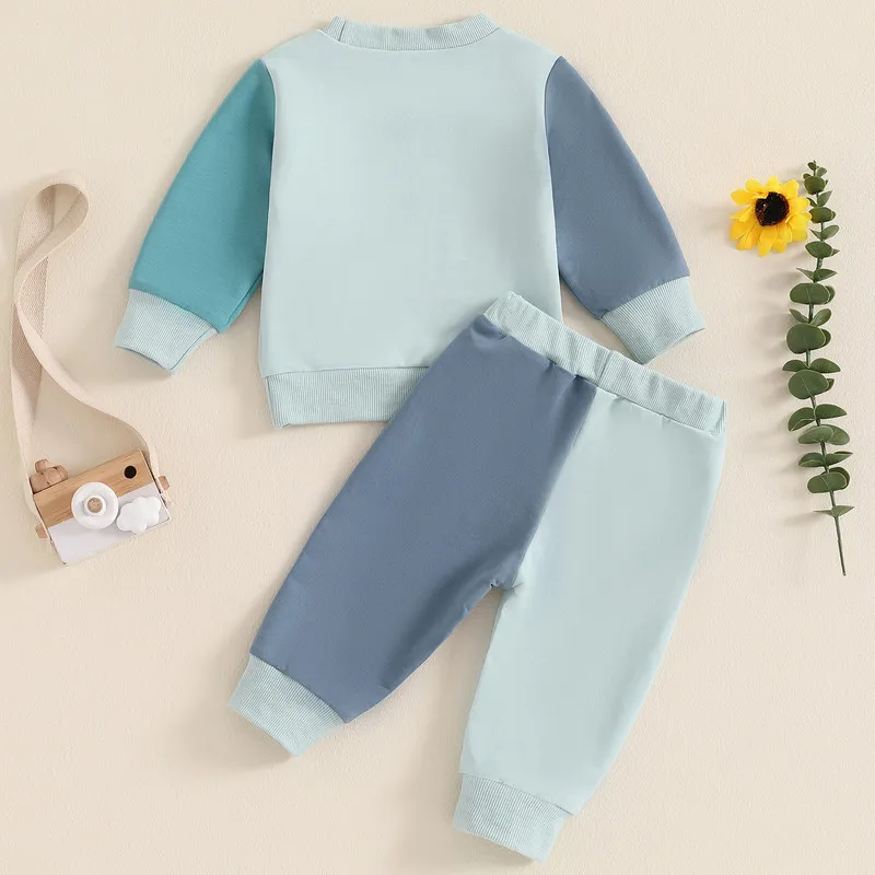 RUEWEY Toddler Boys Pant Sets Spring Autumn Clothes Letter Contrast Color Long Sleeve Sweatshirts and Long Pants Baby Clothing