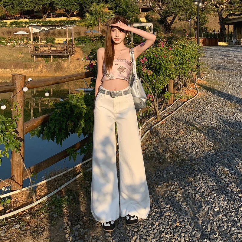 

Women's White Wide Leg Jeans 2026 Spring Summer Casual Versatile Lyocell Denim Pants High Waist Loose Fit Trousers Woman