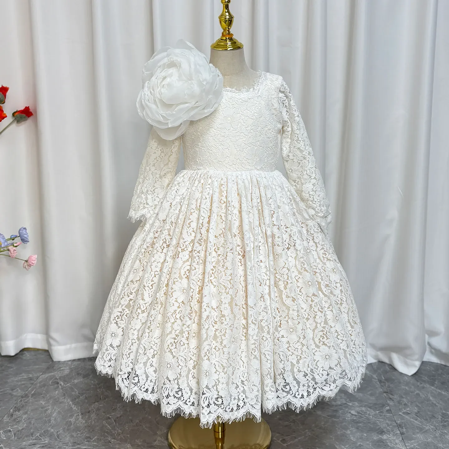 Sukienka dla dziewczynki w kolorze liliowym, na jedno ramię, z kwiatami, szampańska, księżniczka, dziecięca, na wesele, urodziny, z długim rękawem, suknia balowa J154