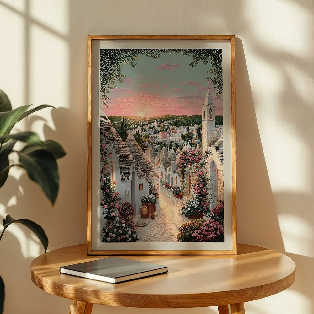 Oil‑painting Style Southern European Town Floral Canvas Wall Decor Picture, Vintage Home Decor Gift For Living Room And Bedroom,