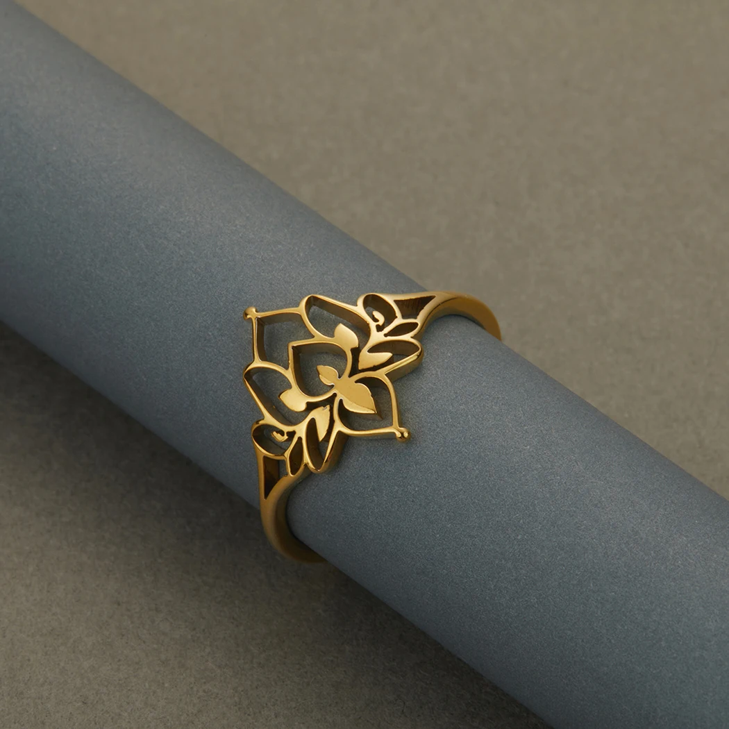 Lotus Ring Stainless Steel Oxidized Lotus Ring Womens Lotus Jewelry Valentine\'s Day Present for Women