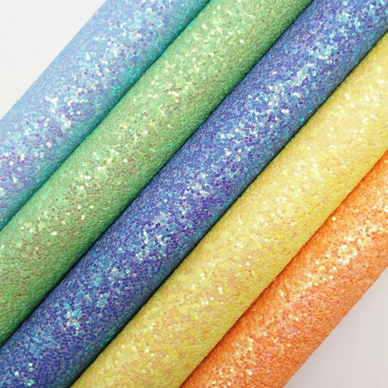 Amonglitter Blue Green and Yellow Chunky Glitter Leather Glitter Fabric for DIY Bows Bags and Shoes 21x29cm A4 size MB005