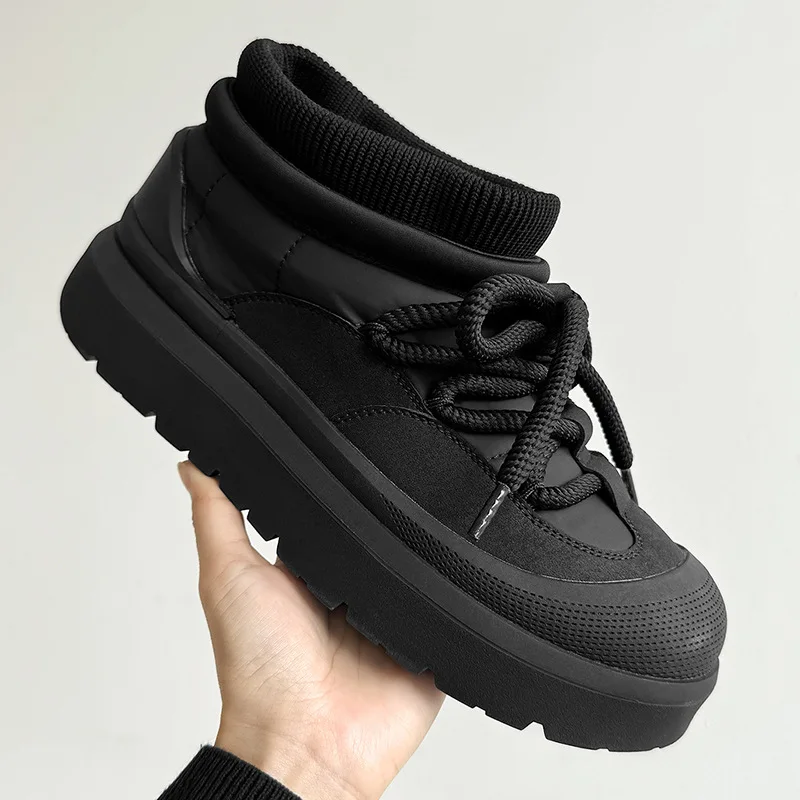 Men Casual Shoes Women Lace Up Fleece Keep Warm Flats Ankle Boots Vintage Original Skateboard Brand Luxury Sneakers Black