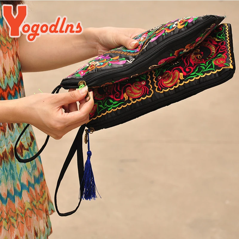 Yogodlns Ethnic Style Embroidered Handbag Female Fashion Shopping Clutch Purse Vintage Envelope Bags Designer Lady Wallet Bolsa