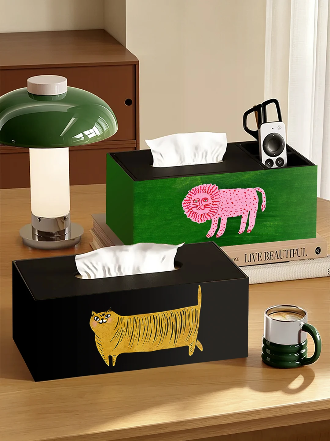 Retro Cartoon Leather Tissue Box Holder Living Room Coffee Table Desktop High End Storage Box Dustproof Design Animal Sponge
