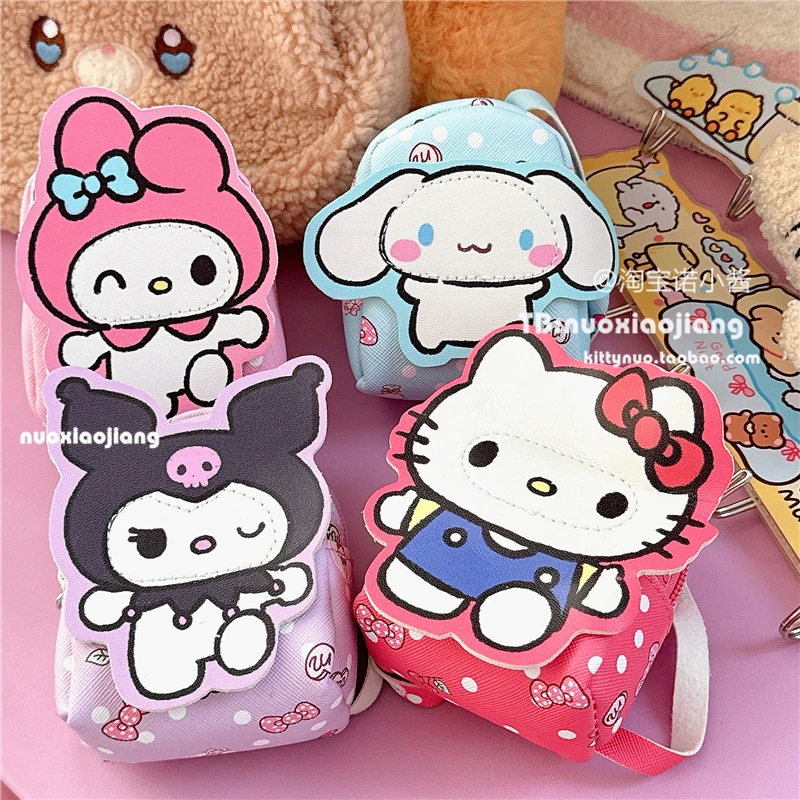 Saco bonito da escola Olá Kitty, Kawaii PU pequeno Coin Purse, meu estilo melodia, Keychain Bag, Headphone Bag, My Melody, Sanrio